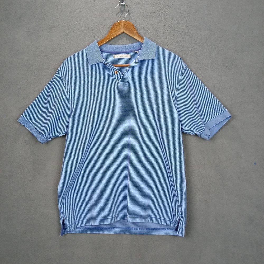Geoffrey Beene Polo Shirt Mens Small Blue Stripes Cotton Golf Tennis Performance
